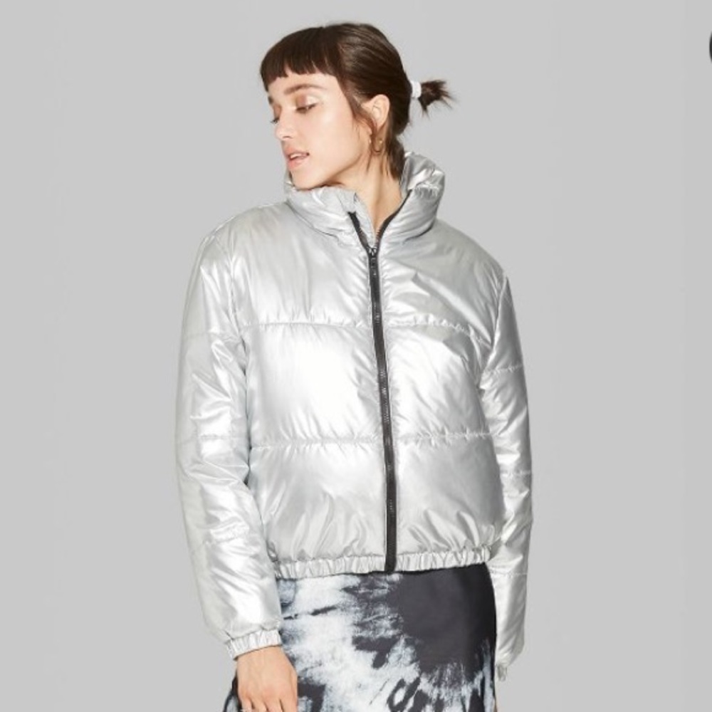 Silver metallic wild fable puffer coat